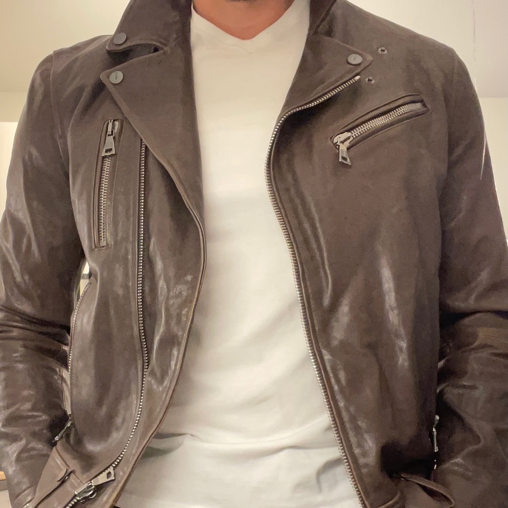 John Varvatos Brown Leather Jacket Size 50